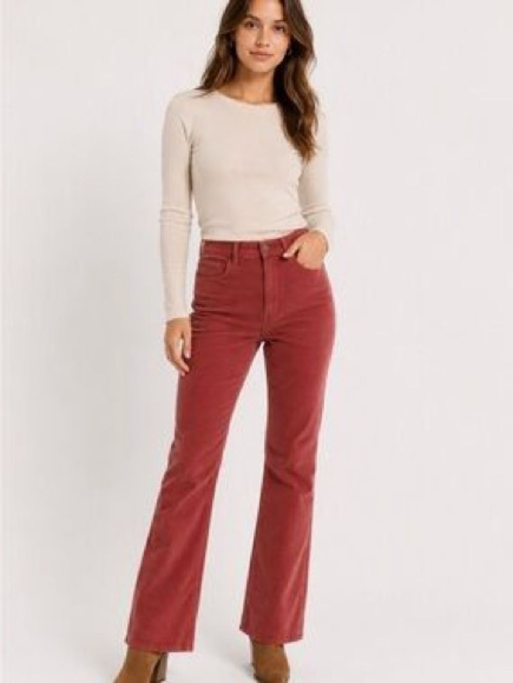 Current/Elliott Women's Corduroy High Rise Flare Leg Jean•Brick Red•Normcore•27•